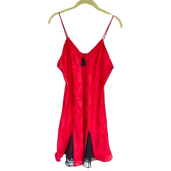 Victoria’s Secret Vintage Gold Tag Red Floral Lingerie Satin Dress - Picture 1 of 7